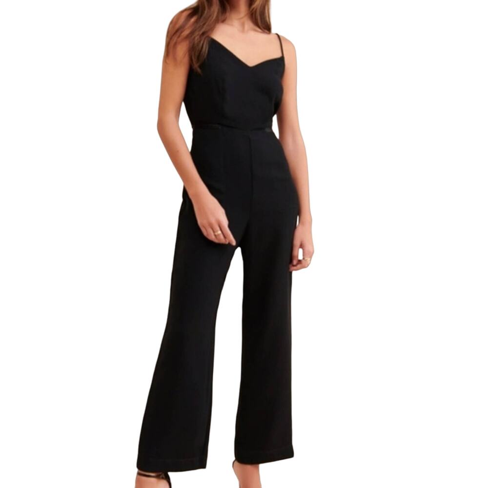 Maeve Magdalena V-Neck Sleeveless Strappy Jumpsuit Pockets Solid Black US 8